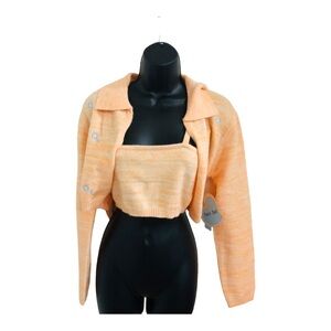 Peach blue floral appliqué‎ crop wrap sweater & cami sweater set size large new